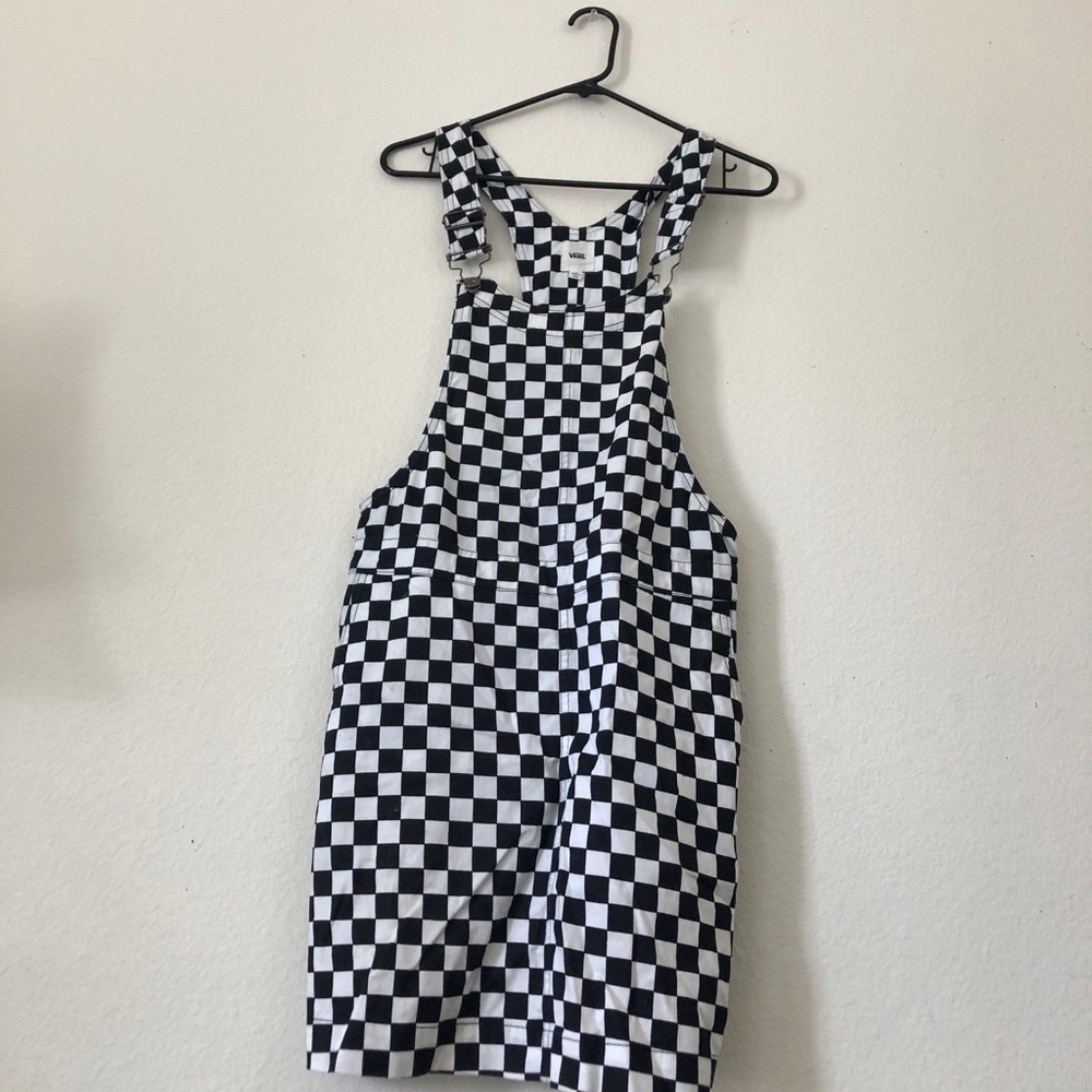 Black and white checkered overall dress by vans